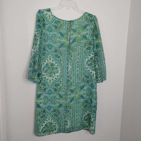 a.n.a. green & blue pasley print midi dress. Size L. - Picture 4 of 6